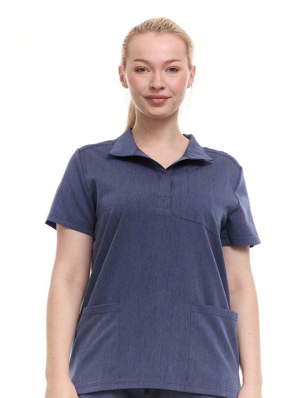 HEAL+WEAR Women’s Stretch Scrub Top ET2010 - Moisture-Wicking, Wrinkle-Resistant, Soft Fabric with Modern Snap Neckline & Functional Pockets for Essential Items