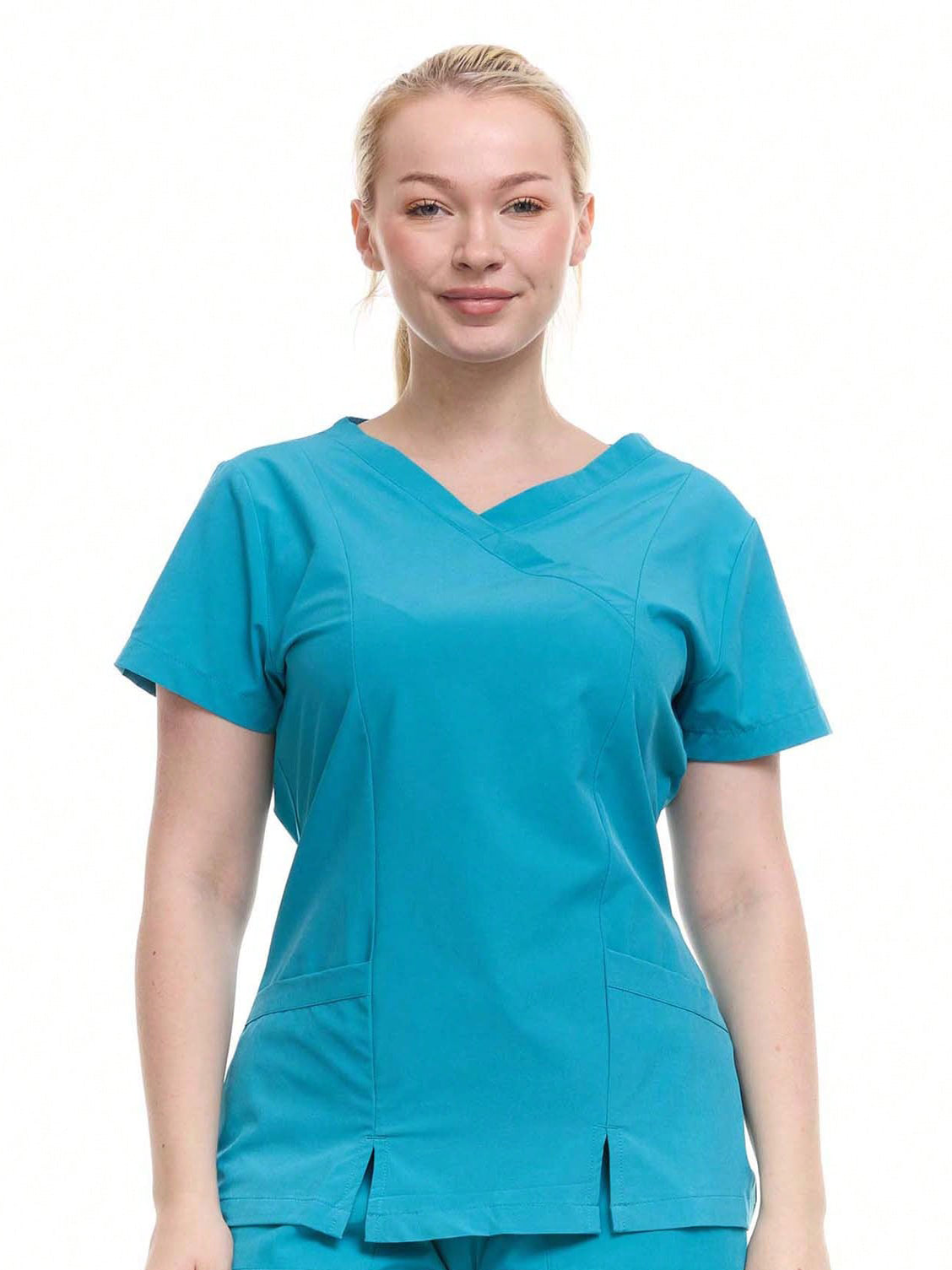 HEAL+WEAR Women's V-Neck Multi-Pocket Scrub Top – Soft Stretch Fabric | Surgical Uniforms | 4-Way Stretch | Spa Doctor Nursing Clinical Suit | Beauty Salon & Clinical Workwear