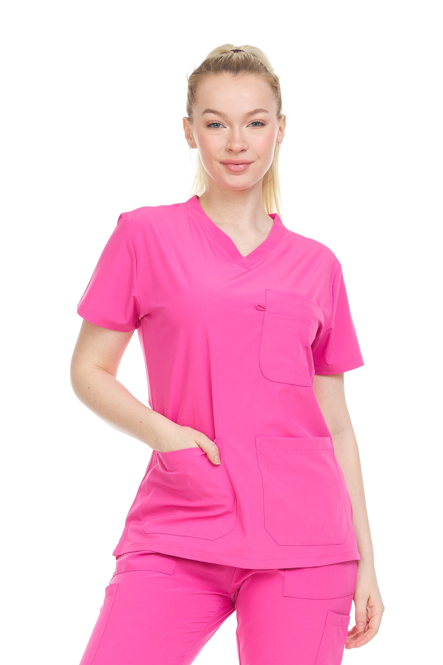 HEAL+WEAR Women’s V-Neck Multi-Pocket Scrub Top | 4-Way Stretch | Stretch Comfort Fabric | Surgical Uniforms | Nurse Beauty Salon Workwear | Clinical Scrubs | Spa Doctor Nursing Clinical Suit