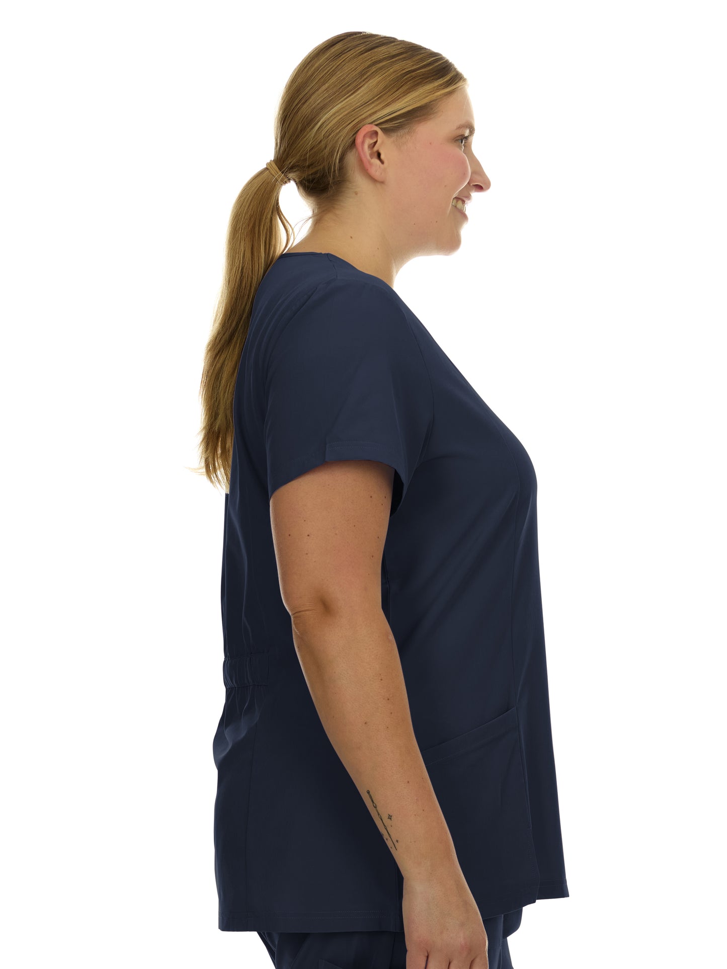 Heal Wear | Plus Size Women Scrub Top V-Neck Elastic Waist Workwear for Nurses Uniform,4-Way Stretch