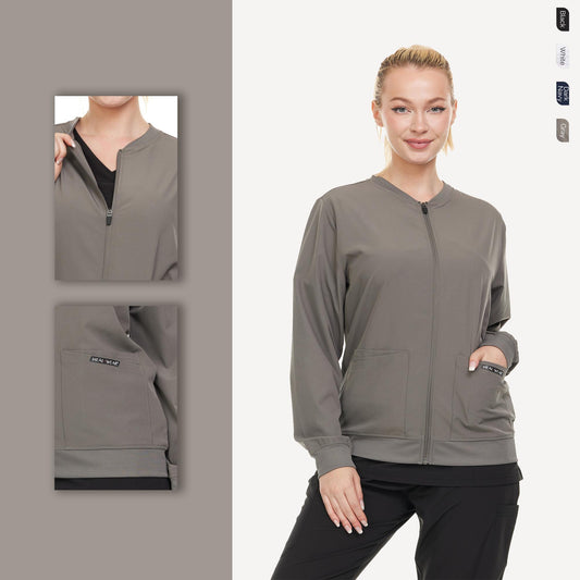 HEAL+WEAR Woman Scrub Zip Jacket |4-Way Stretch| Spa Doctor Nursing Clinical Suit | Surgical Uniforms Top | Lightweight Long Sleeve Medical Bomber | 4-Way Stretch | Clinical Scrubs Coat for Beauty Salon