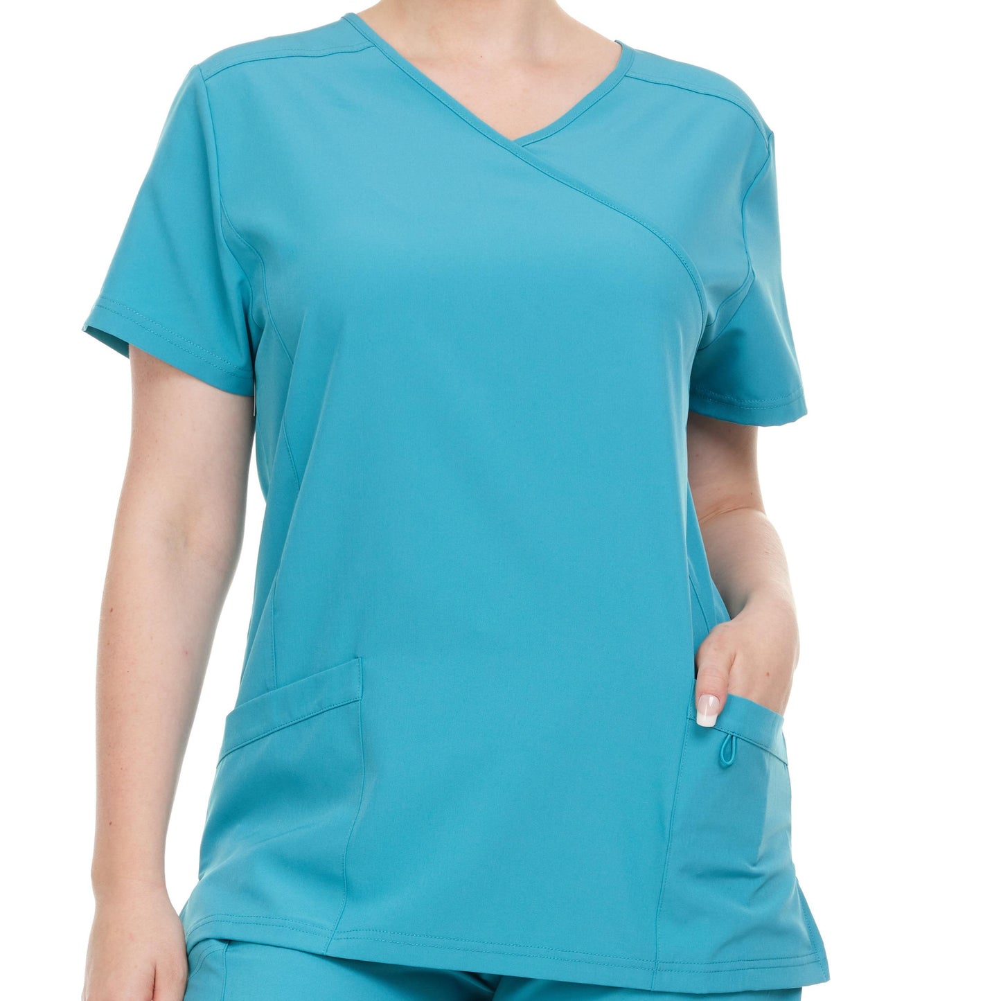 HEAL+WEAR Women’s V-Neck Multi-Pocket Scrub Top | Stretch Comfort Fabric | 4-Way Stretch | Surgical Uniforms | Nurse Beauty Salon Workwear | Clinical Scrubs | Spa Doctor Nursing Clinical Suit