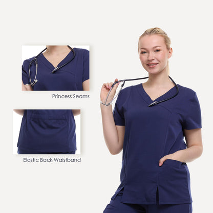 HEAL+WEAR Women's V-Neck Scrub Top – Tailored Fit, Stretch Fabric, Moisture-Wicking – Multiple Colors provied Womenswear Breathabl