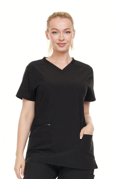 Modern Women's V-Neck Scrub Top – Breathable 4-Way Stretch With Multi-Pocket Utility Design