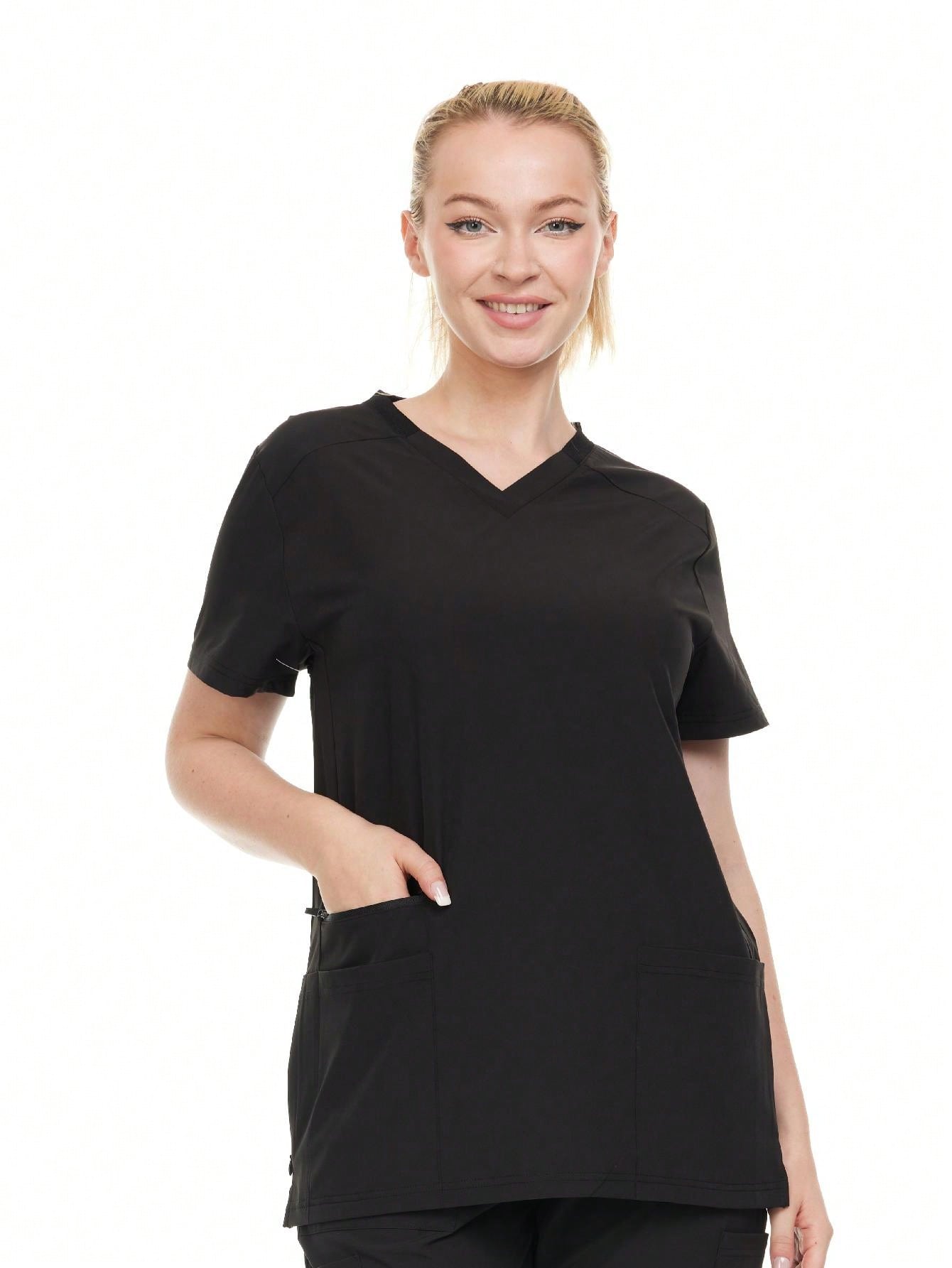 Modern Women's V-Neck Scrub Top – Breathable 4-Way Stretch With Multi-Pocket Utility Design