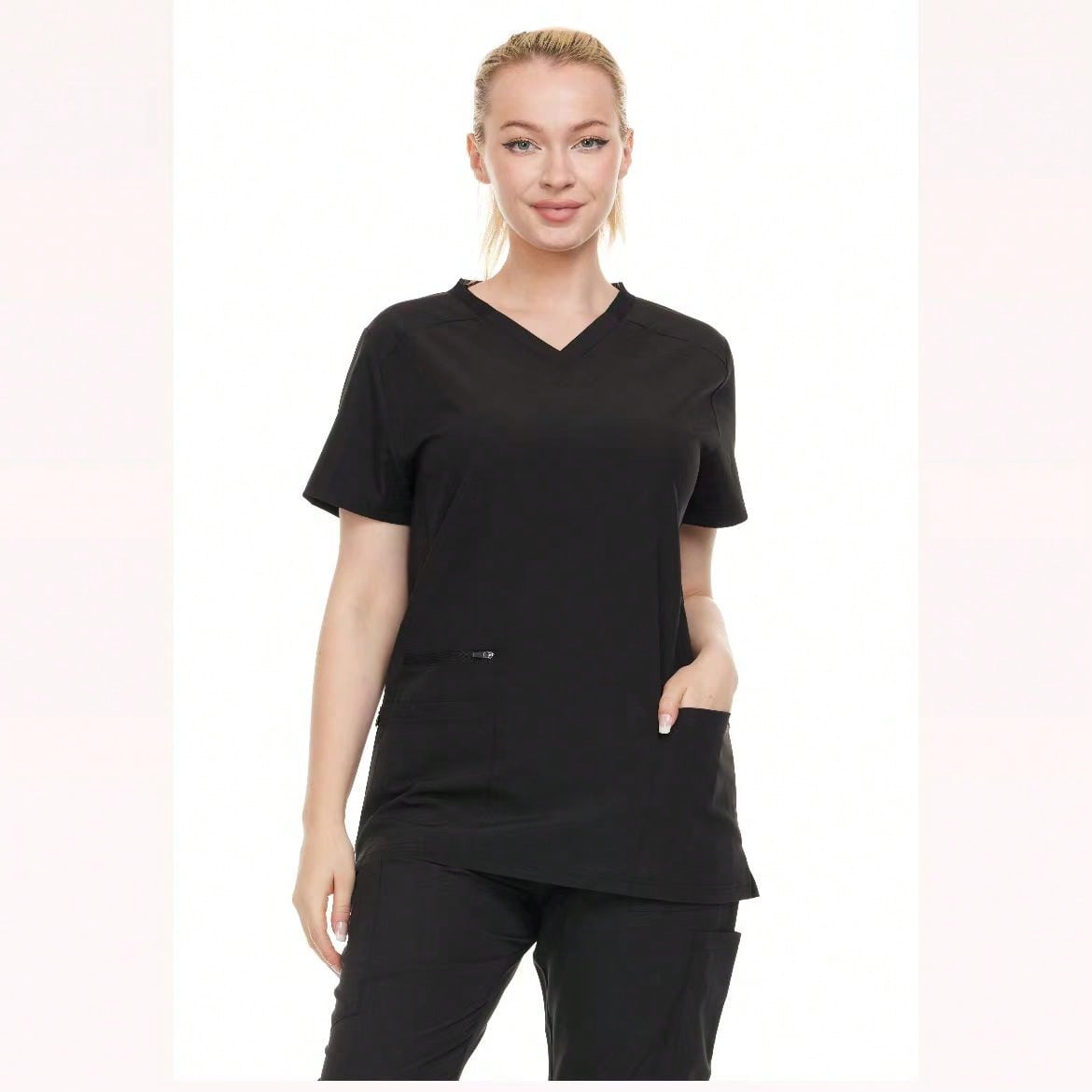 Modern Women's V-Neck Scrub Top – Breathable 4-Way Stretch With Multi-Pocket Utility Design