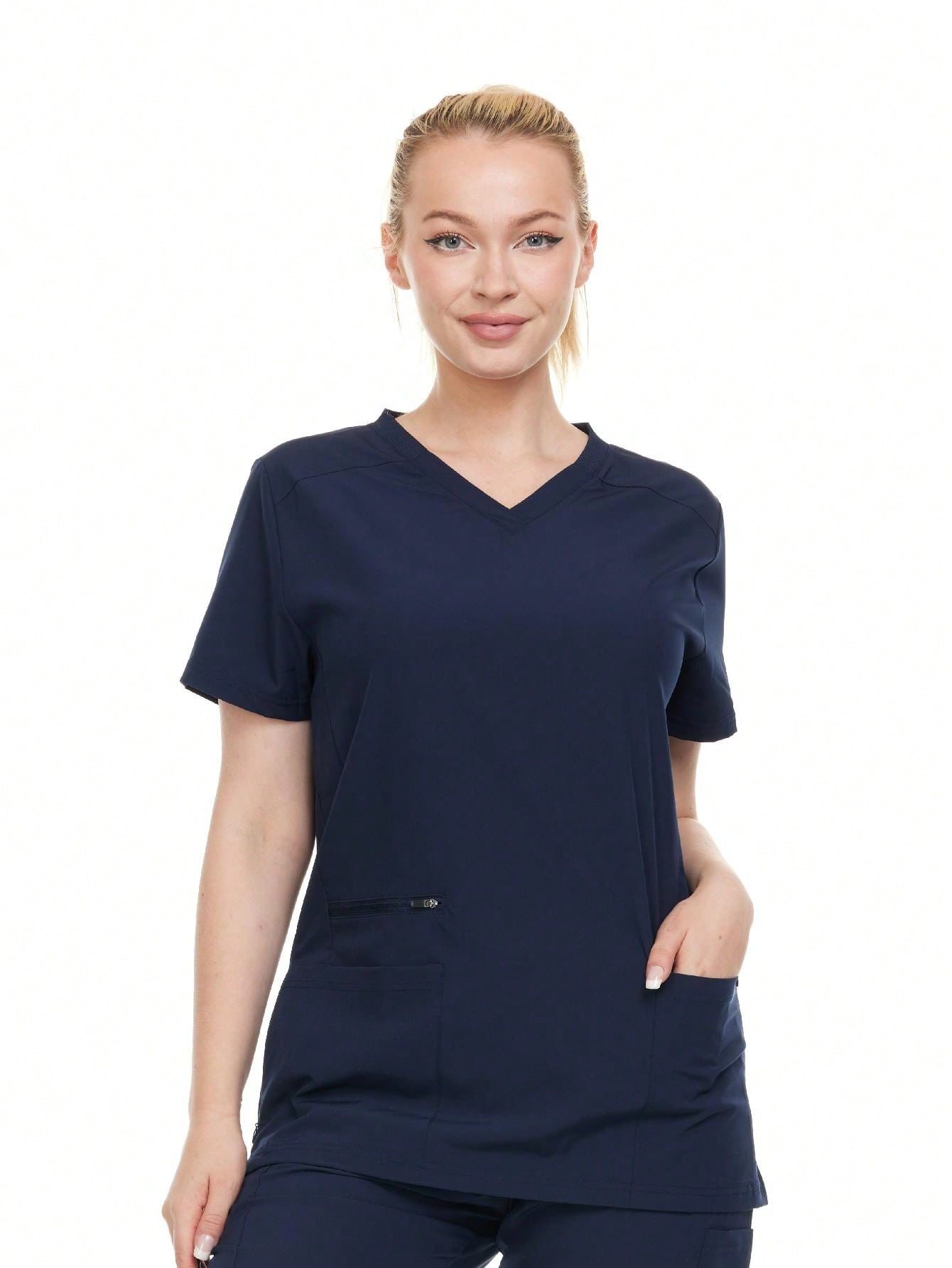 Modern Women's V-Neck Scrub Top – Breathable 4-Way Stretch With Multi-Pocket Utility Design