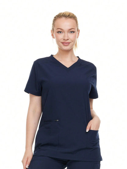 Modern Women's V-Neck Scrub Top – Breathable 4-Way Stretch With Multi-Pocket Utility Design