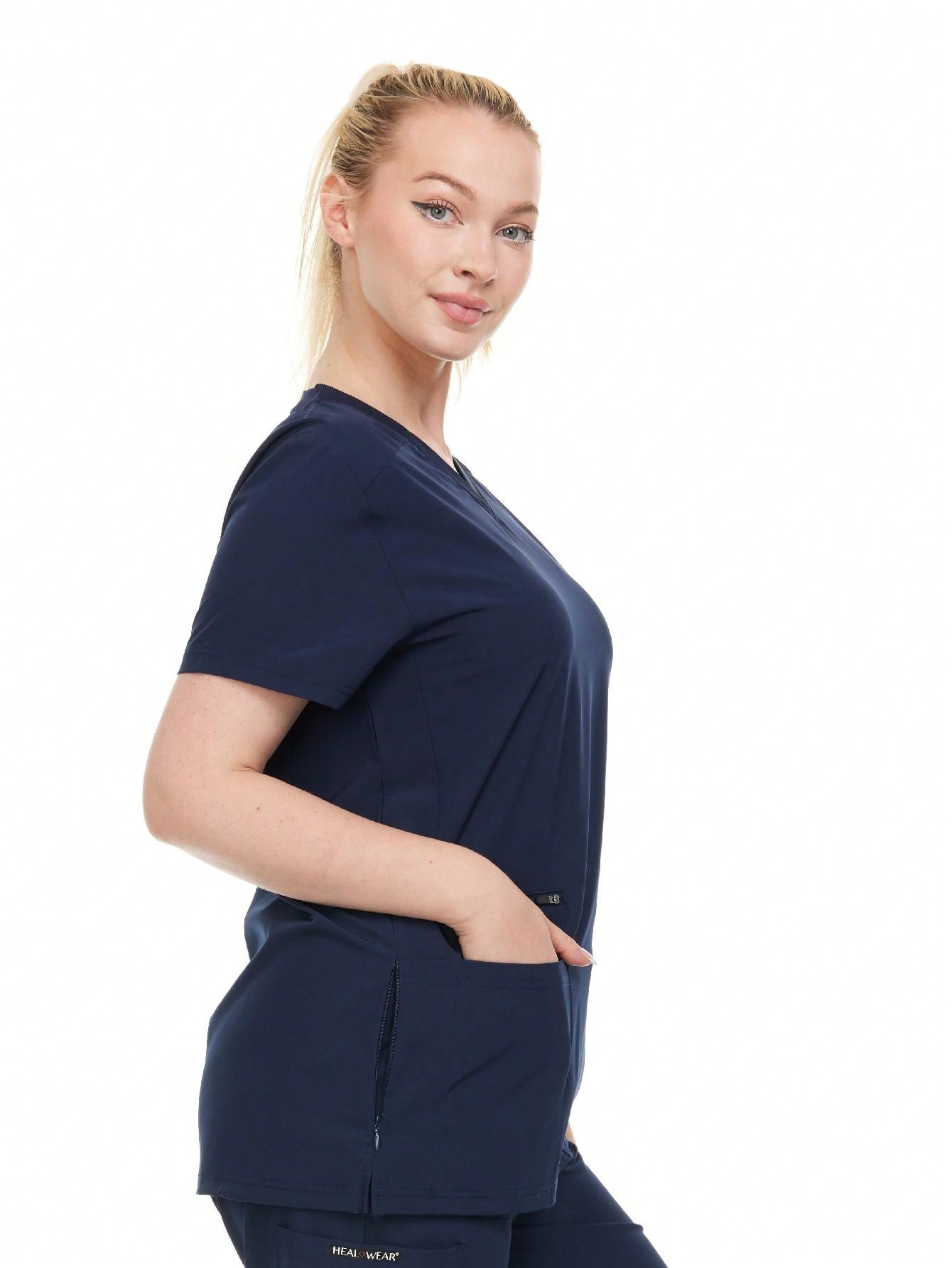 Modern Women's V-Neck Scrub Top – Breathable 4-Way Stretch With Multi-Pocket Utility Design