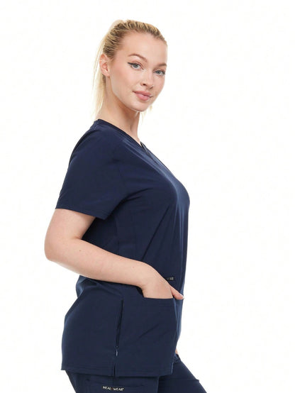 Modern Women's V-Neck Scrub Top – Breathable 4-Way Stretch With Multi-Pocket Utility Design