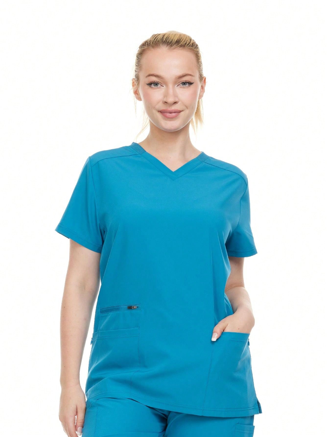 Modern Women's V-Neck Scrub Top – Breathable 4-Way Stretch With Multi-Pocket Utility Design