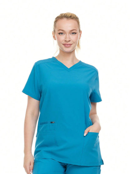 Modern Women's V-Neck Scrub Top – Breathable 4-Way Stretch With Multi-Pocket Utility Design