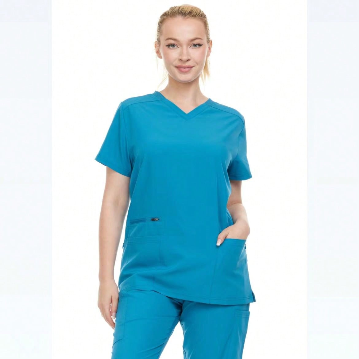 Modern Women's V-Neck Scrub Top – Breathable 4-Way Stretch With Multi-Pocket Utility Design