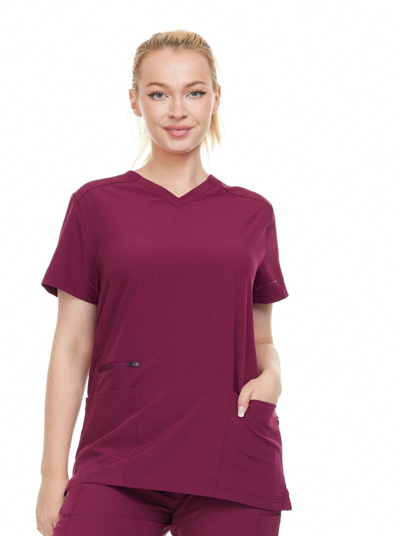 Modern Women's V-Neck Scrub Top – Breathable 4-Way Stretch With Multi-Pocket Utility Design