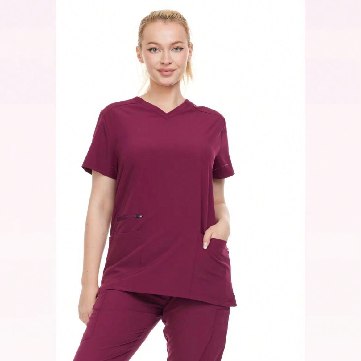 Modern Women's V-Neck Scrub Top – Breathable 4-Way Stretch With Multi-Pocket Utility Design