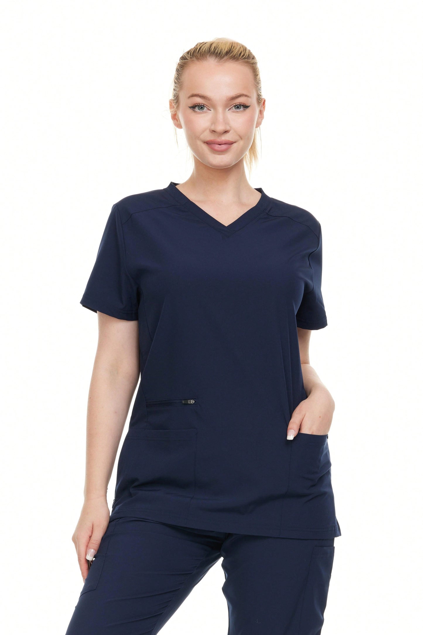 Modern Women's V-Neck Scrub Top – Breathable 4-Way Stretch With Multi-Pocket Utility Design