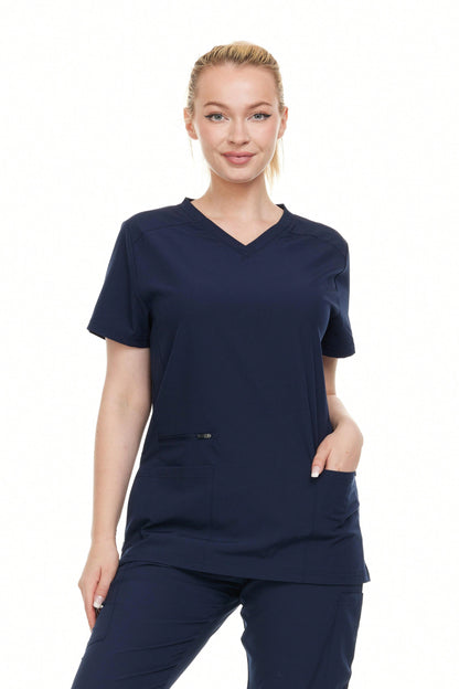 Modern Women's V-Neck Scrub Top – Breathable 4-Way Stretch With Multi-Pocket Utility Design