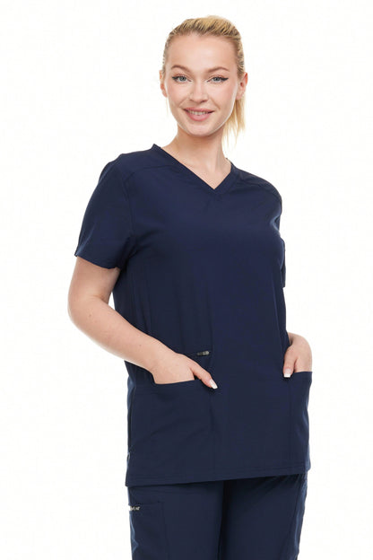 Modern Women's V-Neck Scrub Top – Breathable 4-Way Stretch With Multi-Pocket Utility Design