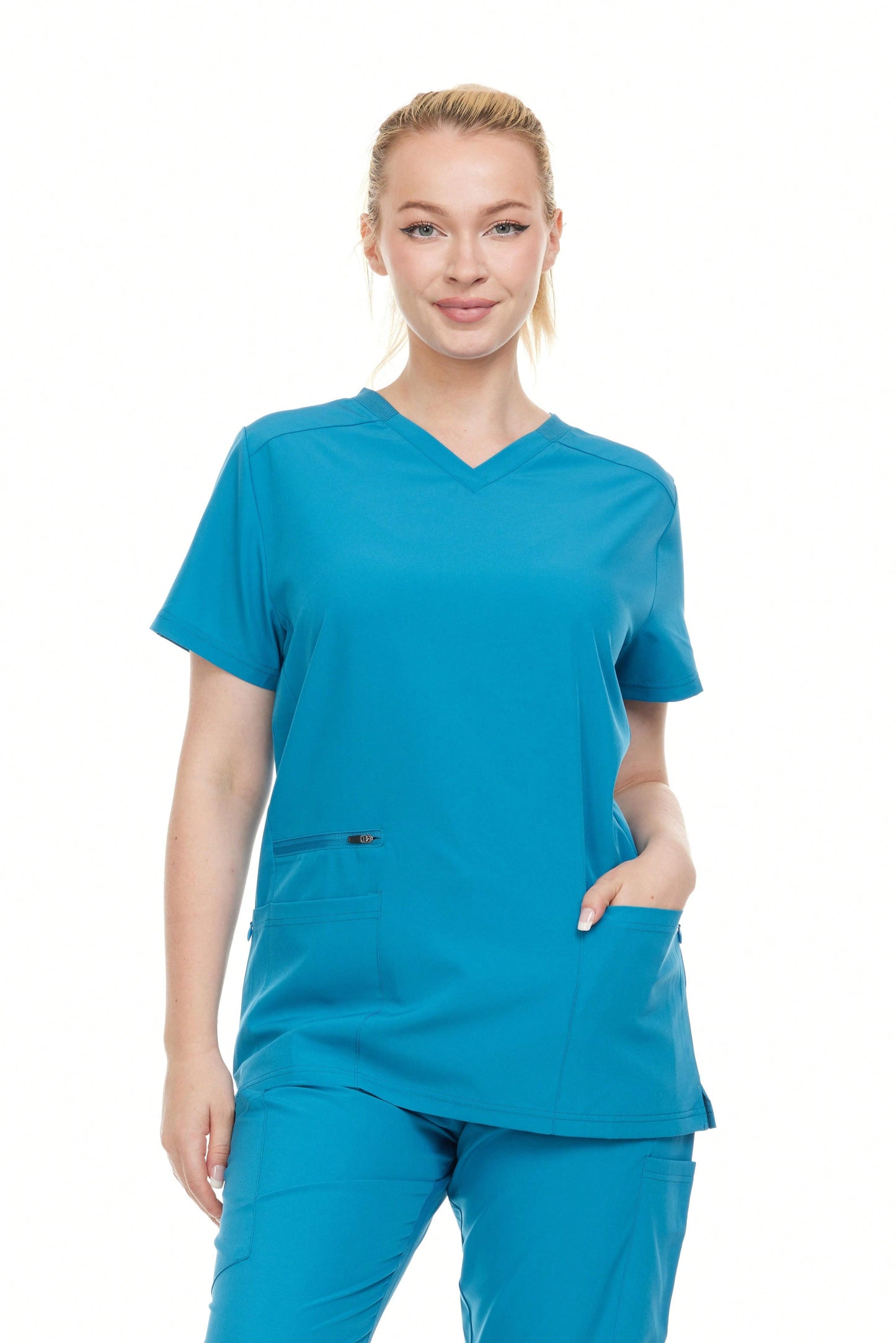 Modern Women's V-Neck Scrub Top – Breathable 4-Way Stretch With Multi-Pocket Utility Design