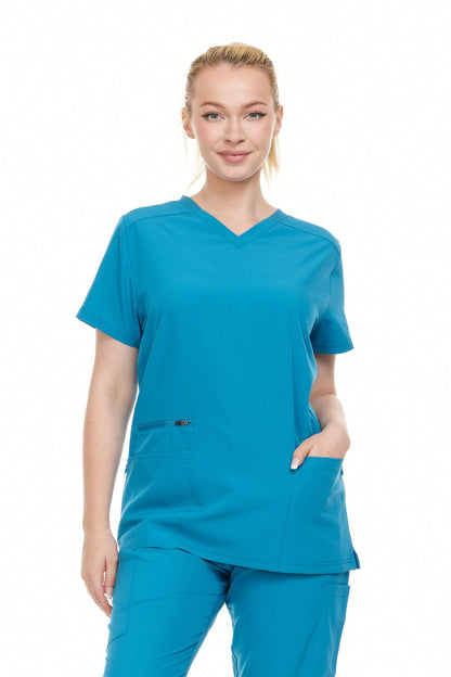 Modern Women's V-Neck Scrub Top – Breathable 4-Way Stretch With Multi-Pocket Utility Design