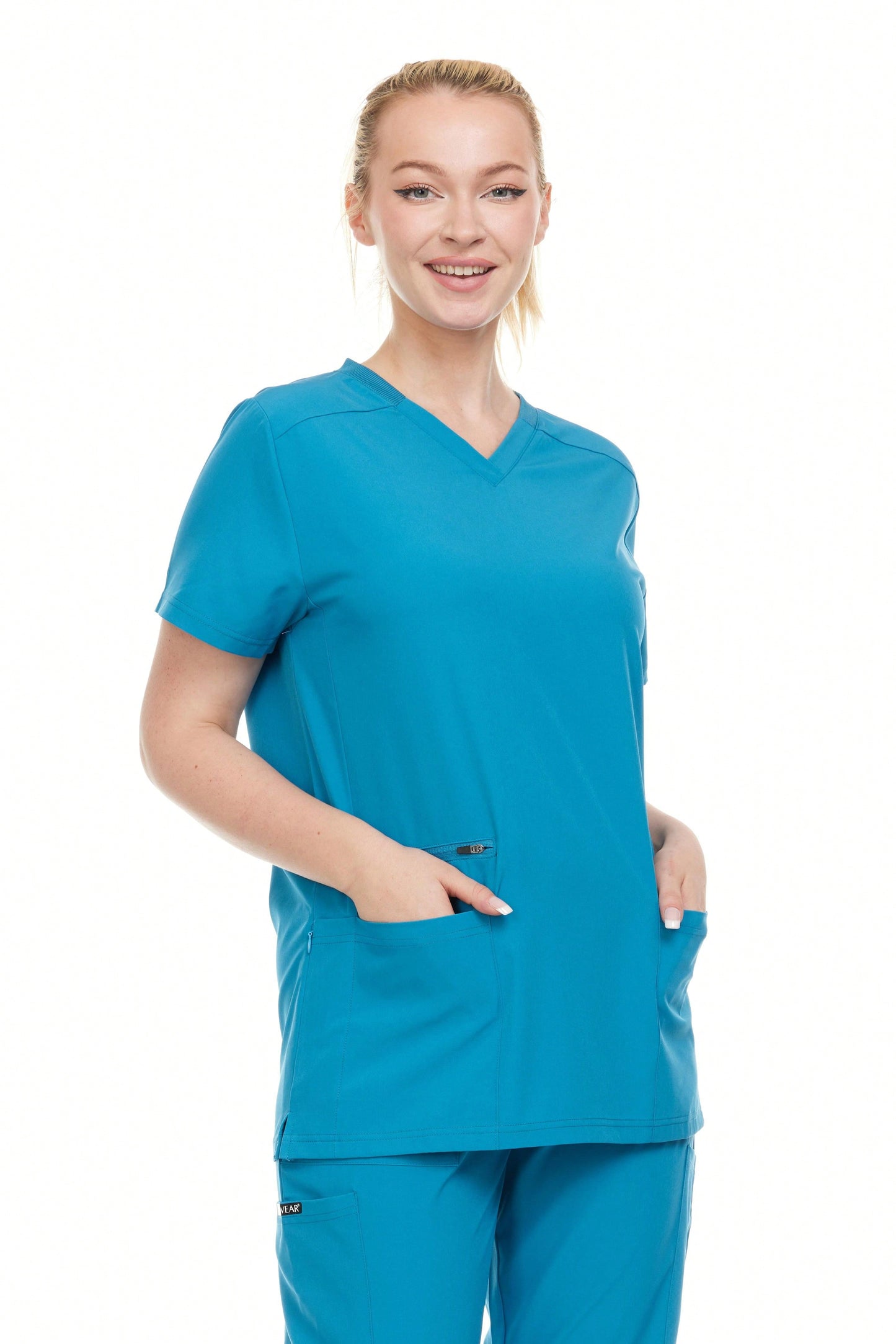 Modern Women's V-Neck Scrub Top – Breathable 4-Way Stretch With Multi-Pocket Utility Design