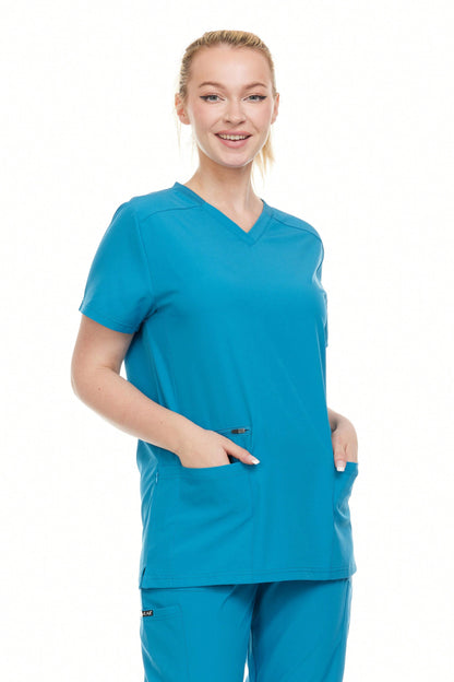 Modern Women's V-Neck Scrub Top – Breathable 4-Way Stretch With Multi-Pocket Utility Design