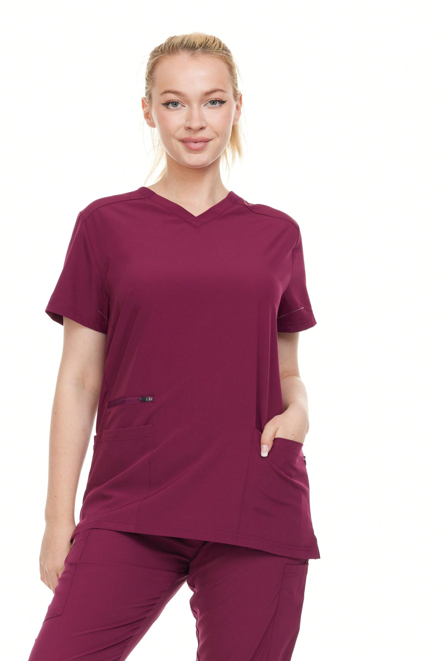 Modern Women's V-Neck Scrub Top – Breathable 4-Way Stretch With Multi-Pocket Utility Design