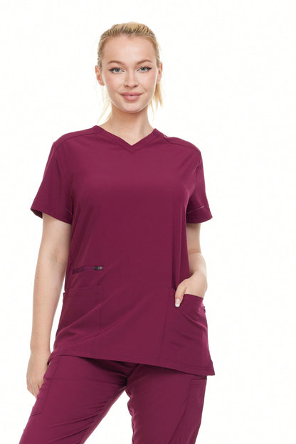 Modern Women's V-Neck Scrub Top – Breathable 4-Way Stretch With Multi-Pocket Utility Design