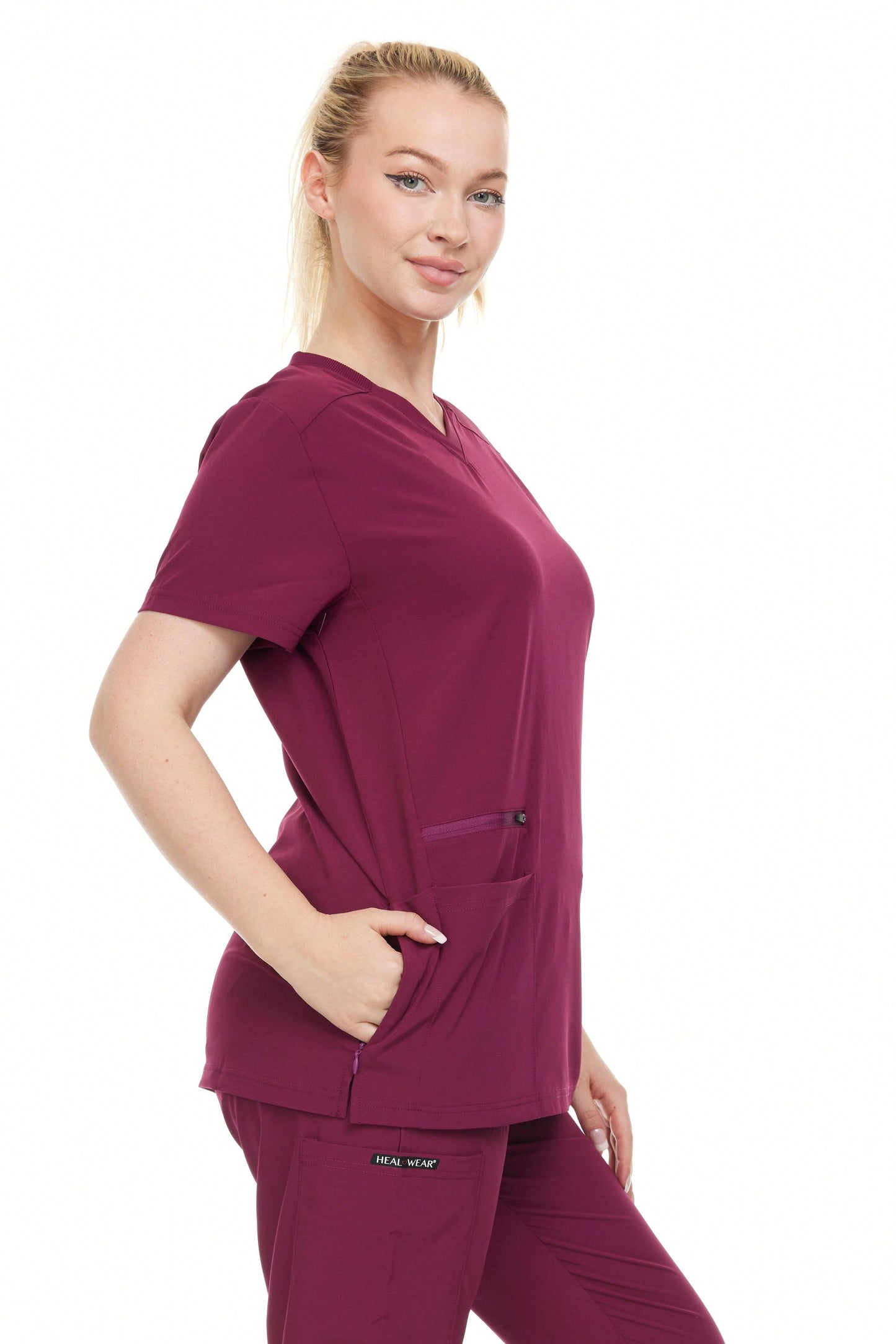 Modern Women's V-Neck Scrub Top – Breathable 4-Way Stretch With Multi-Pocket Utility Design