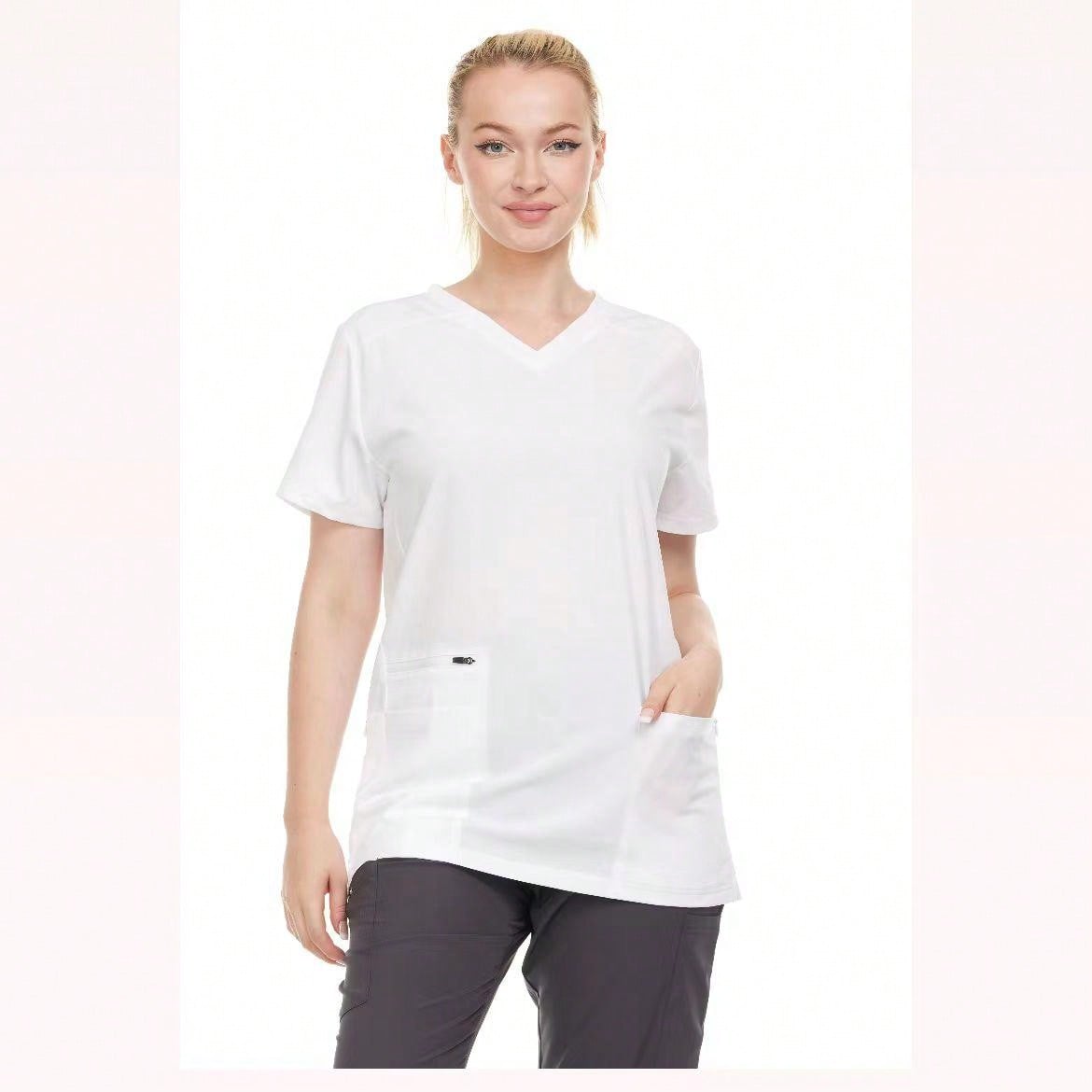 Modern Women's V-Neck Scrub Top – Breathable 4-Way Stretch With Multi-Pocket Utility Design