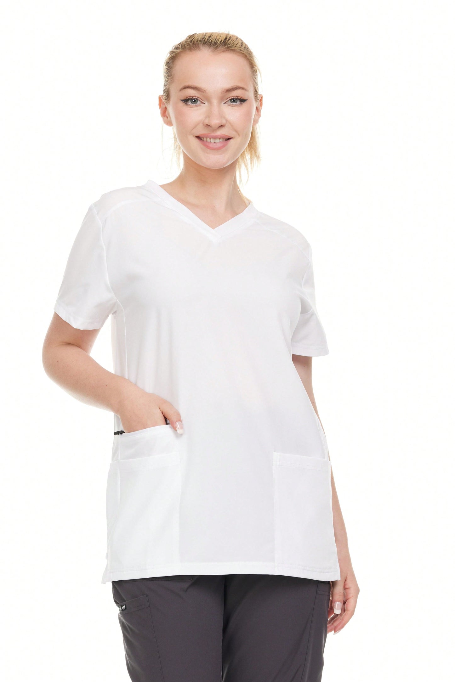 Modern Women's V-Neck Scrub Top – Breathable 4-Way Stretch With Multi-Pocket Utility Design