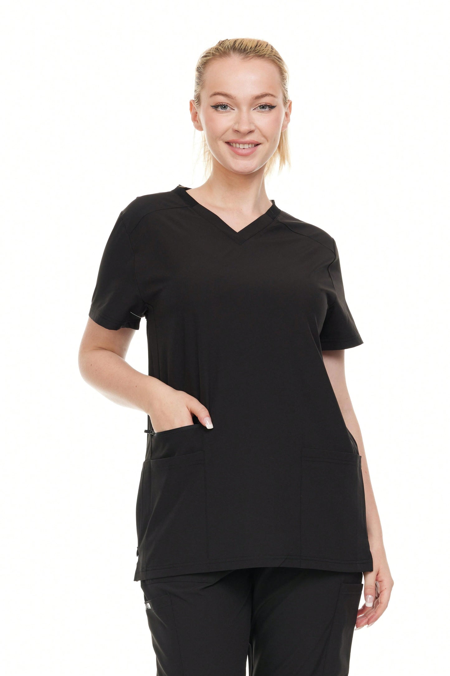 Modern Women's V-Neck Scrub Top – Breathable 4-Way Stretch With Multi-Pocket Utility Design