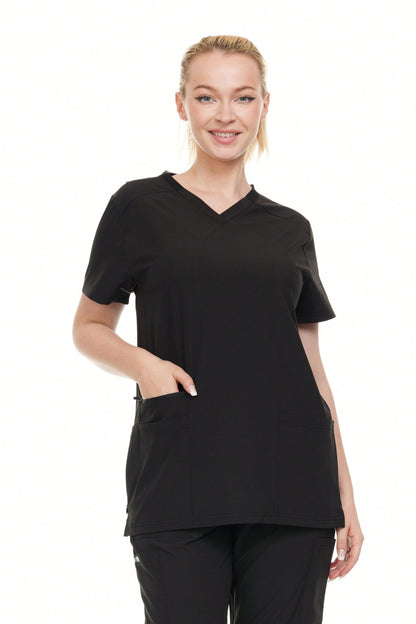 Modern Women's V-Neck Scrub Top – Breathable 4-Way Stretch With Multi-Pocket Utility Design