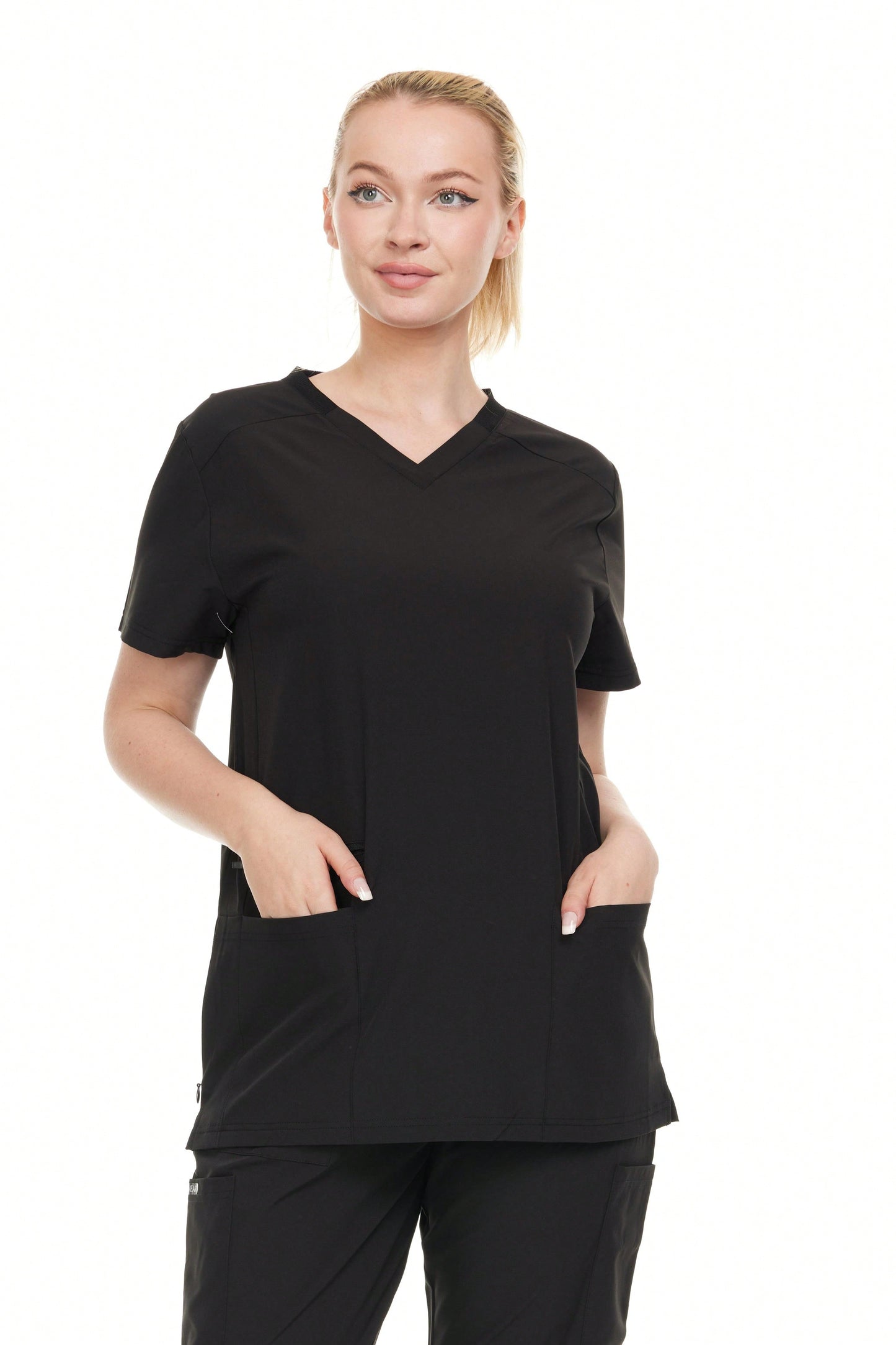 Modern Women's V-Neck Scrub Top – Breathable 4-Way Stretch With Multi-Pocket Utility Design