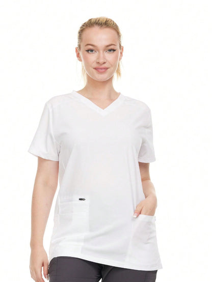 Modern Women's V-Neck Scrub Top – Breathable 4-Way Stretch With Multi-Pocket Utility Design