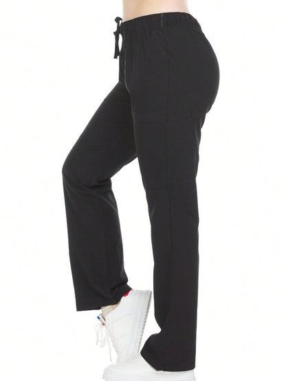 Heal+Wear Women's Straight-Leg Scrub Pants – 4 Pockets, Elastic Drawstring Waist, 4-Way Stretch, Wrinkle-Resistant Uniform Bottoms