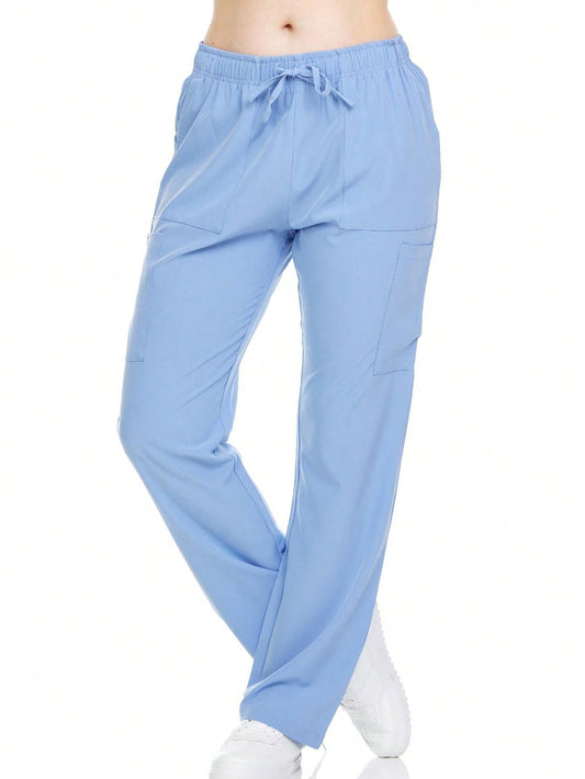 Heal+Wear Women's Straight-Leg Scrub Pants – 4 Pockets, Elastic Drawstring Waist, 4-Way Stretch, Wrinkle-Resistant Uniform Bottoms