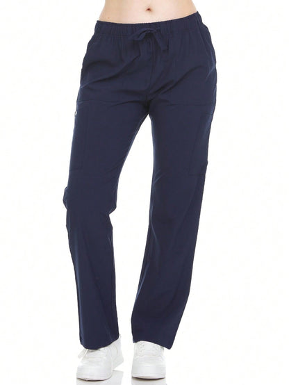 Heal+Wear Women's Straight-Leg Scrub Pants – 4 Pockets, Elastic Drawstring Waist, 4-Way Stretch, Wrinkle-Resistant Uniform Bottoms
