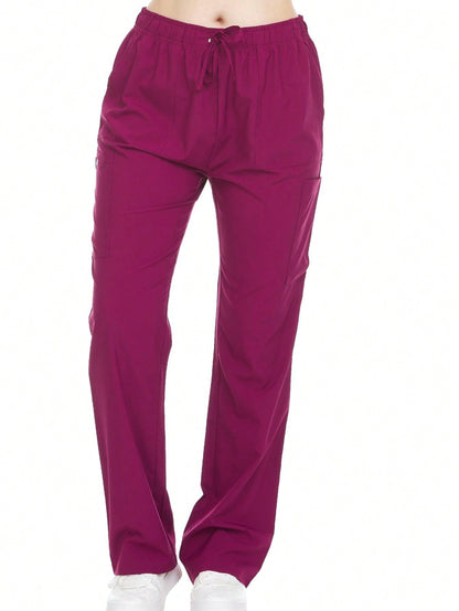 Heal+Wear Women's Straight-Leg Scrub Pants – 4 Pockets, Elastic Drawstring Waist, 4-Way Stretch, Wrinkle-Resistant Uniform Bottoms