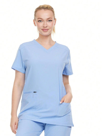 Modern Women's V-Neck Scrub Top – Breathable 4-Way Stretch With Multi-Pocket Utility Design