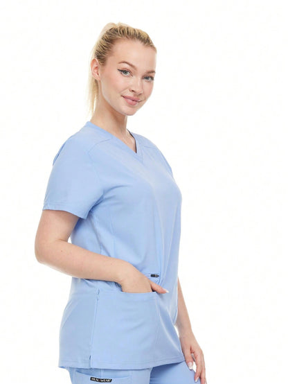Modern Women's V-Neck Scrub Top – Breathable 4-Way Stretch With Multi-Pocket Utility Design