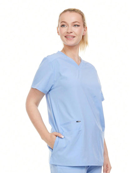 Modern Women's V-Neck Scrub Top – Breathable 4-Way Stretch With Multi-Pocket Utility Design