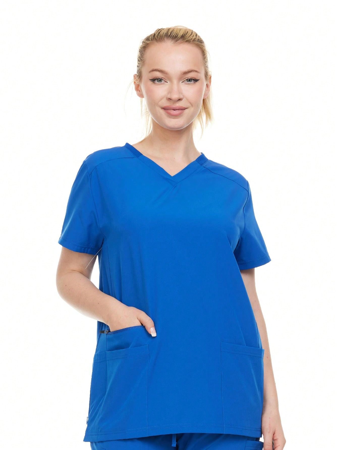 Modern Women's V-Neck Scrub Top – Breathable 4-Way Stretch With Multi-Pocket Utility Design