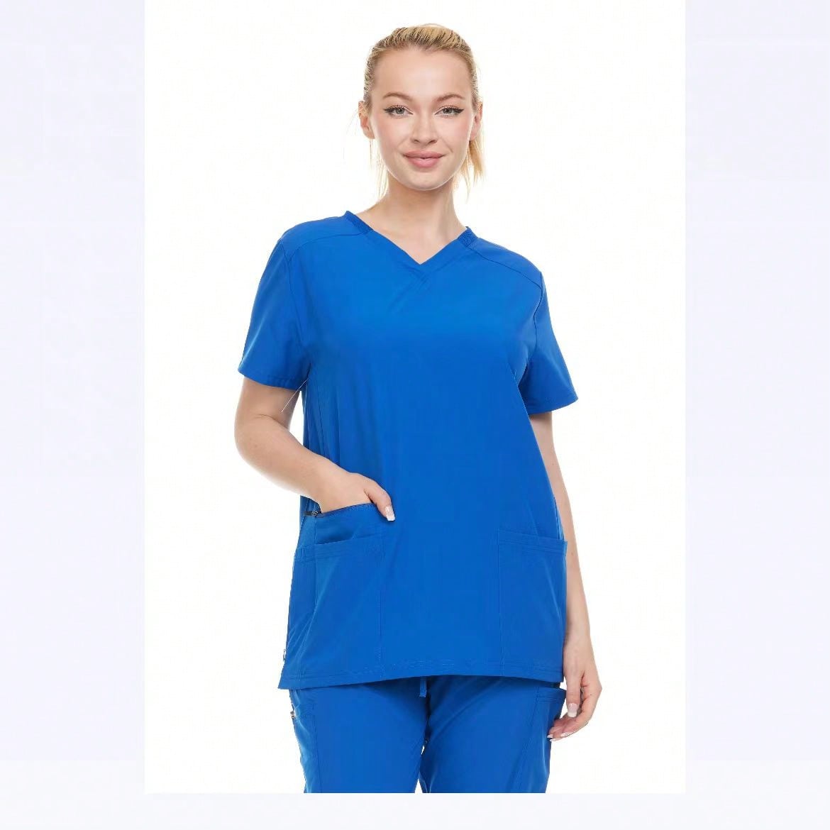 Modern Women's V-Neck Scrub Top – Breathable 4-Way Stretch With Multi-Pocket Utility Design