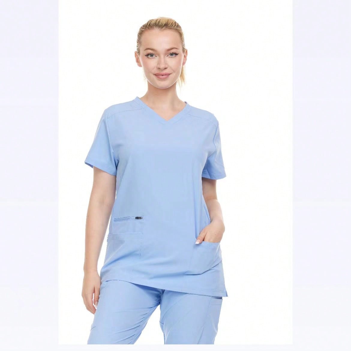 Modern Women's V-Neck Scrub Top – Breathable 4-Way Stretch With Multi-Pocket Utility Design