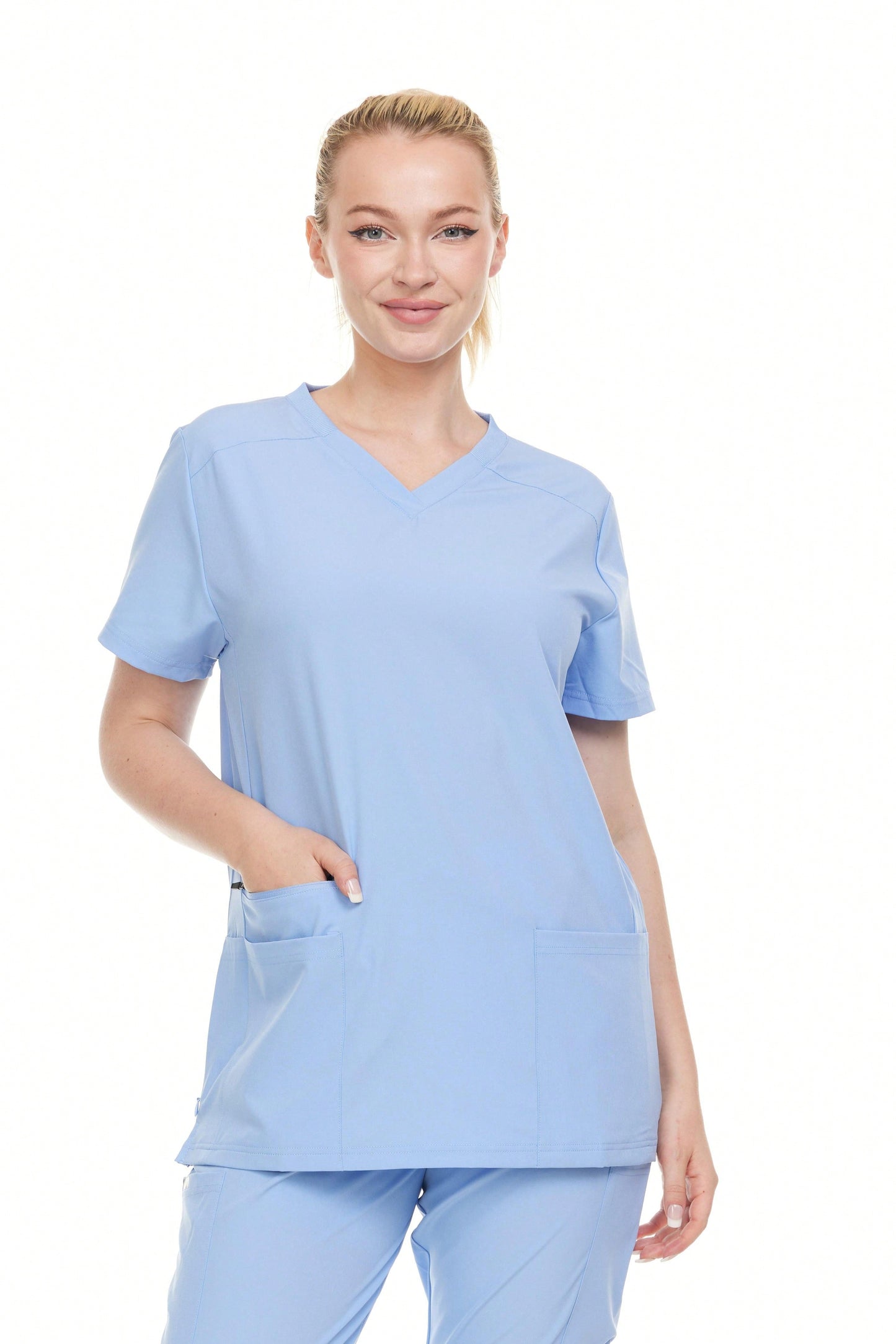 Modern Women's V-Neck Scrub Top – Breathable 4-Way Stretch With Multi-Pocket Utility Design