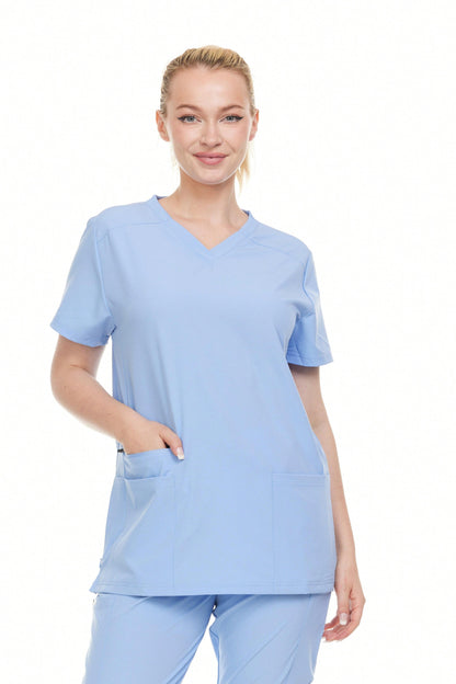 Modern Women's V-Neck Scrub Top – Breathable 4-Way Stretch With Multi-Pocket Utility Design