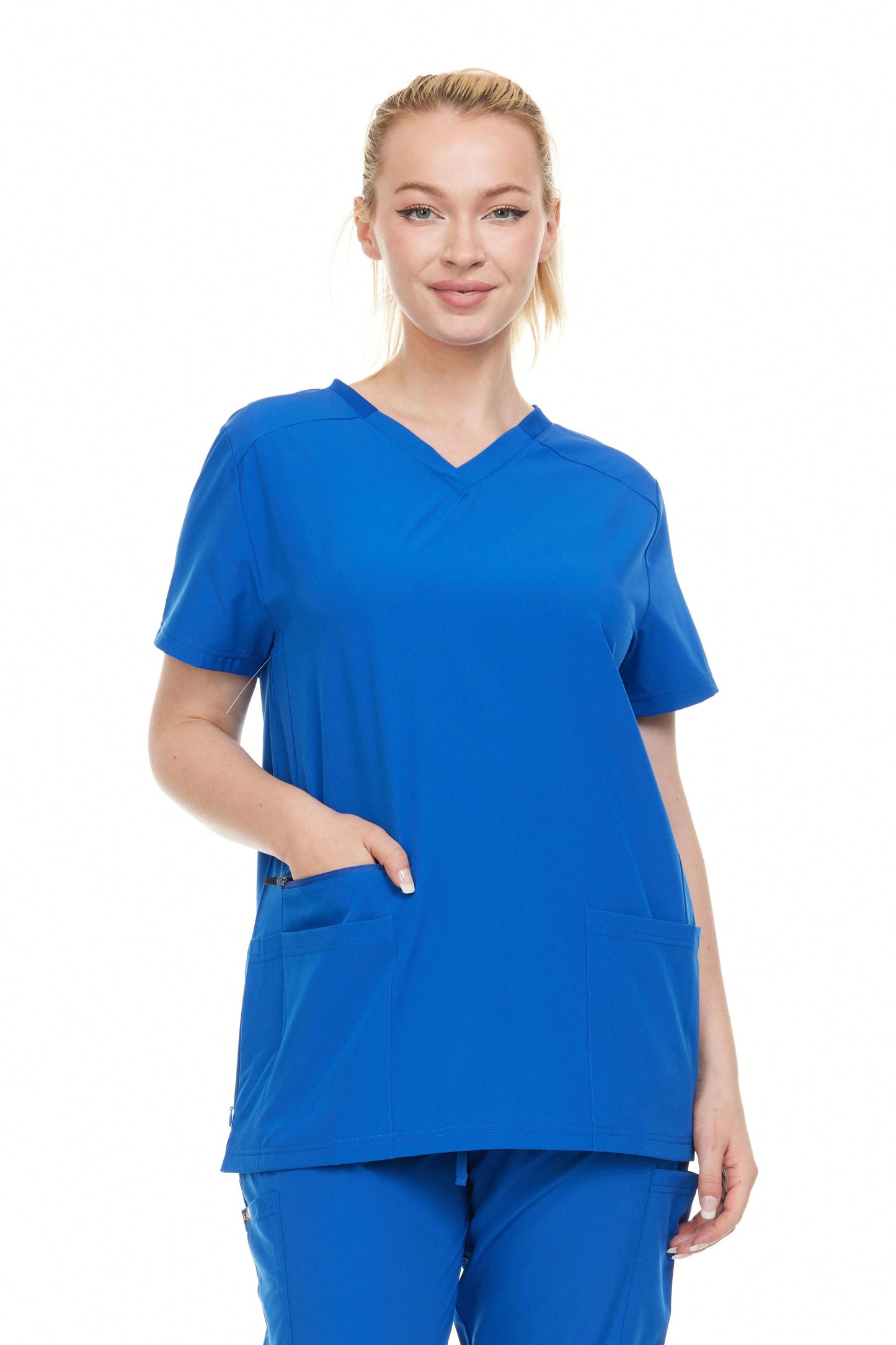 Modern Women's V-Neck Scrub Top – Breathable 4-Way Stretch With Multi-Pocket Utility Design