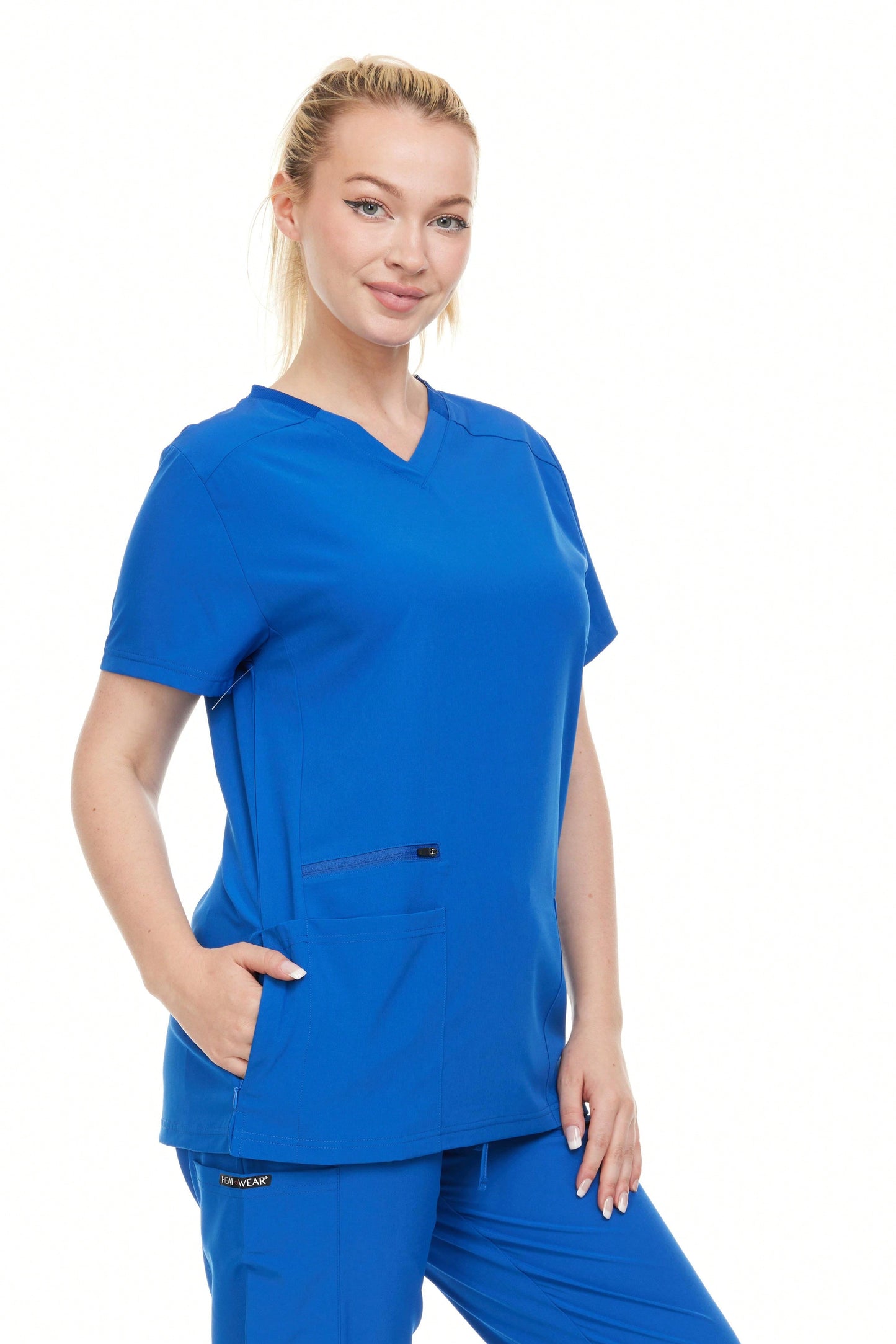 Modern Women's V-Neck Scrub Top – Breathable 4-Way Stretch With Multi-Pocket Utility Design