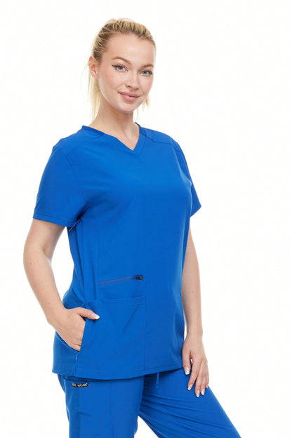 Modern Women's V-Neck Scrub Top – Breathable 4-Way Stretch With Multi-Pocket Utility Design